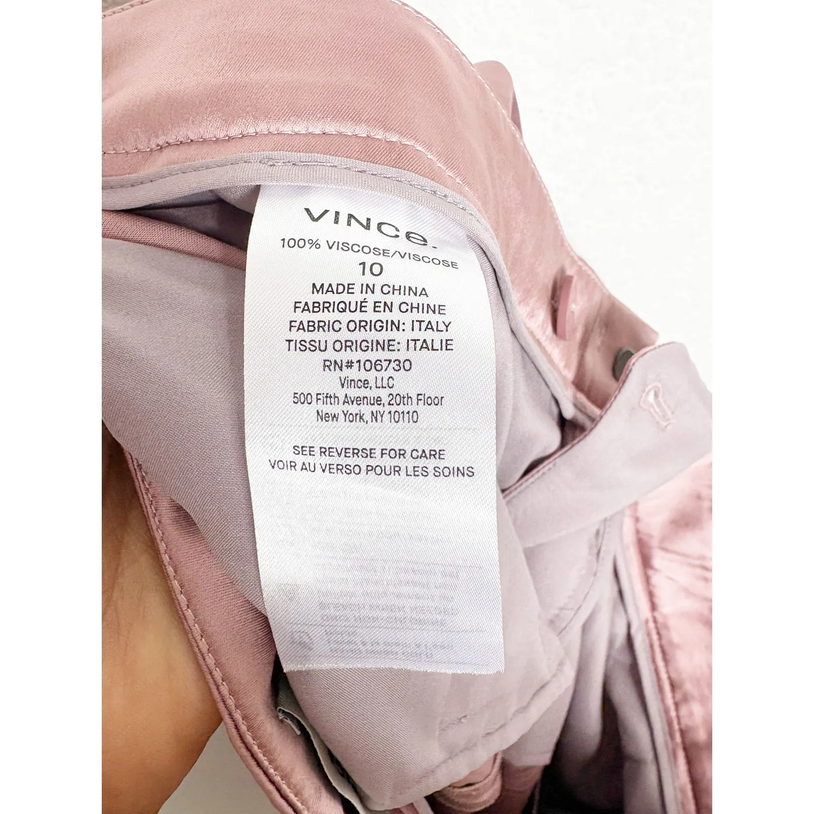 VINCE Liquid Shine Straight Leg Trousers Size 10 Pink Satin Wide Leg Career Wear - Image 7