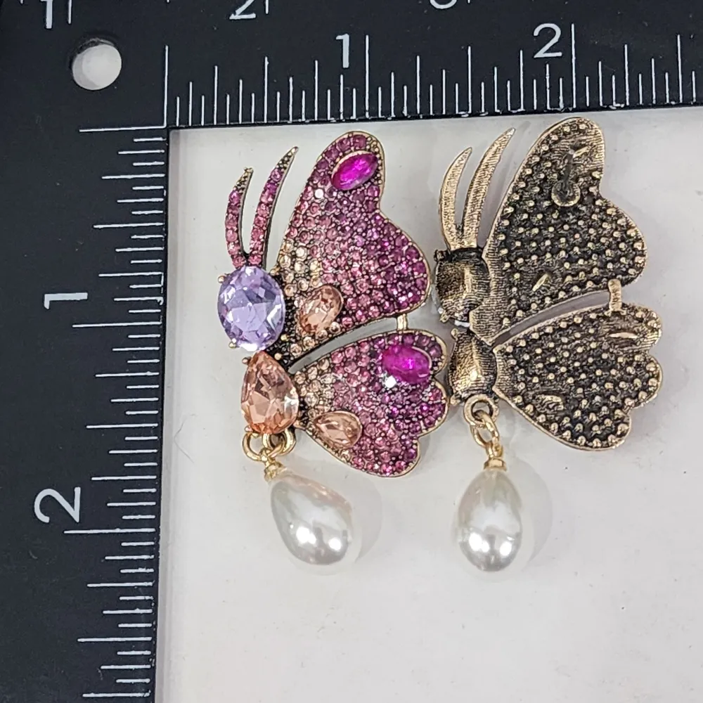 Crystal Butterfly Statement Earrings Pink - Image 5