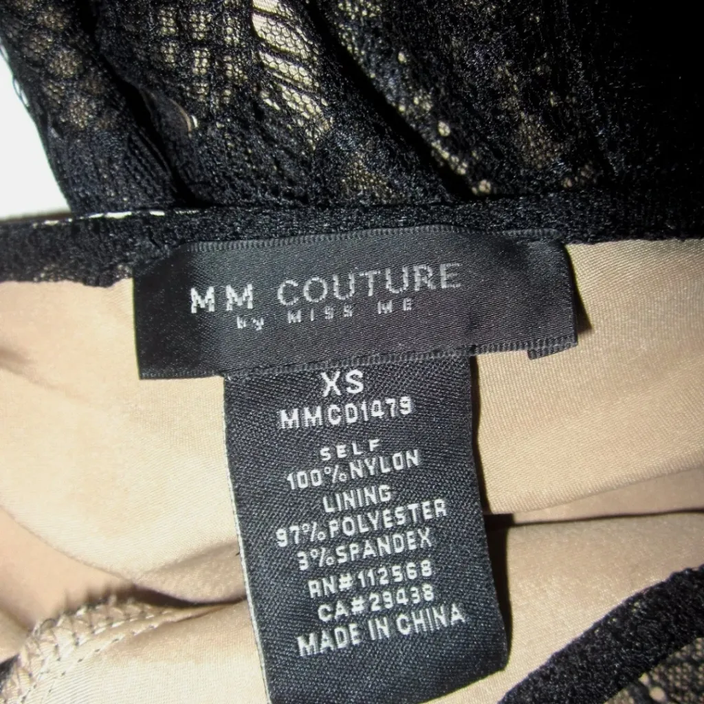 MISS ME MM XS‎ Couture Black Lace Nude DRESS Womens - Image 2