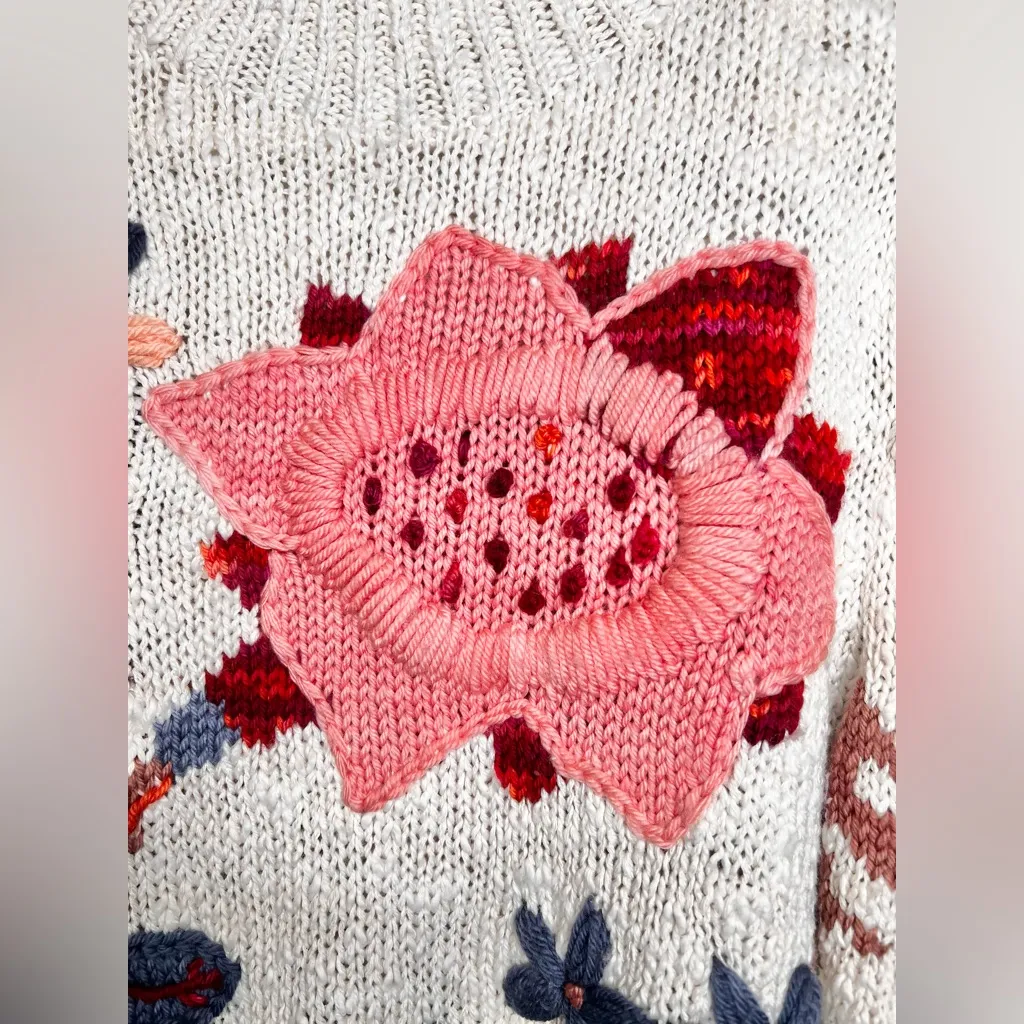 RARE Ulla Johnson Palma Embroidered Knit Peplum Sweater Crocheted Handmade Sz ML - Image 3