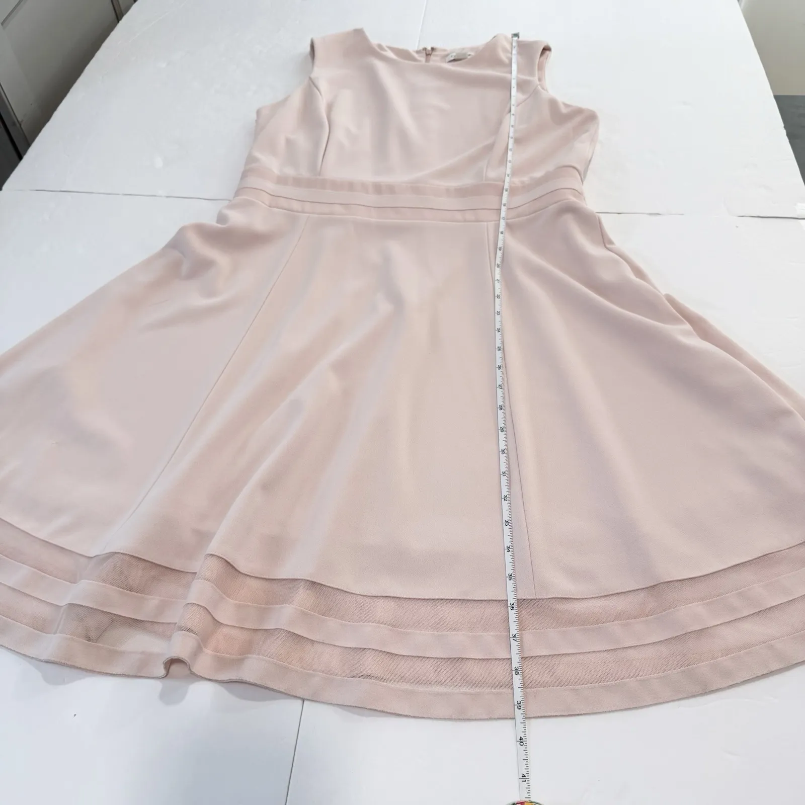 Calvin Klein Blush Pink Mesh Illusion‎ Hem Fit Flare Stretch Sleeveless Dress 14 - Image 10