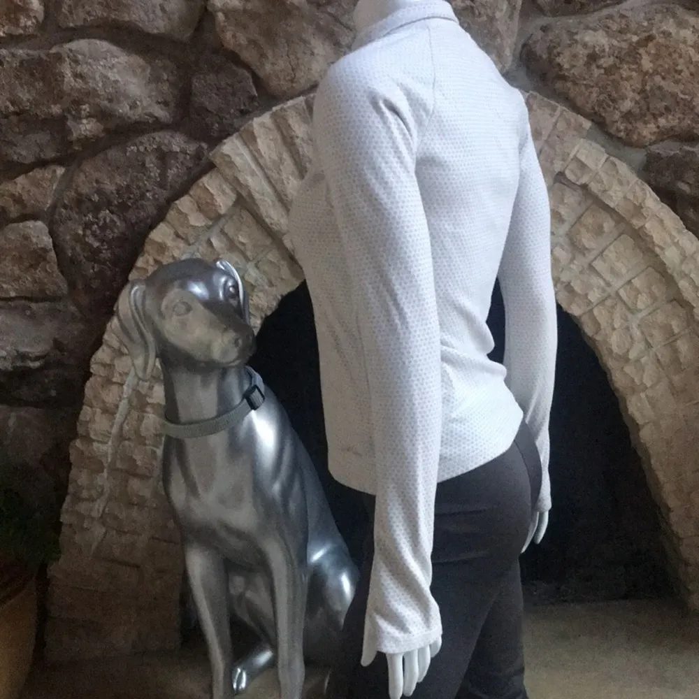 Eddie Bauer 1/4 Zip Jacket Cream Gray Zipped Pocket Thumb Hole Women Size Small - Image 2