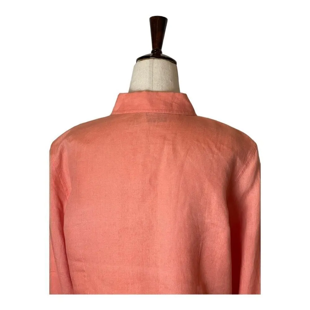 Edward‎ Peach Orange Pocketed Irish Linen Collared Button Down Shirt Size M Size M - Image 4