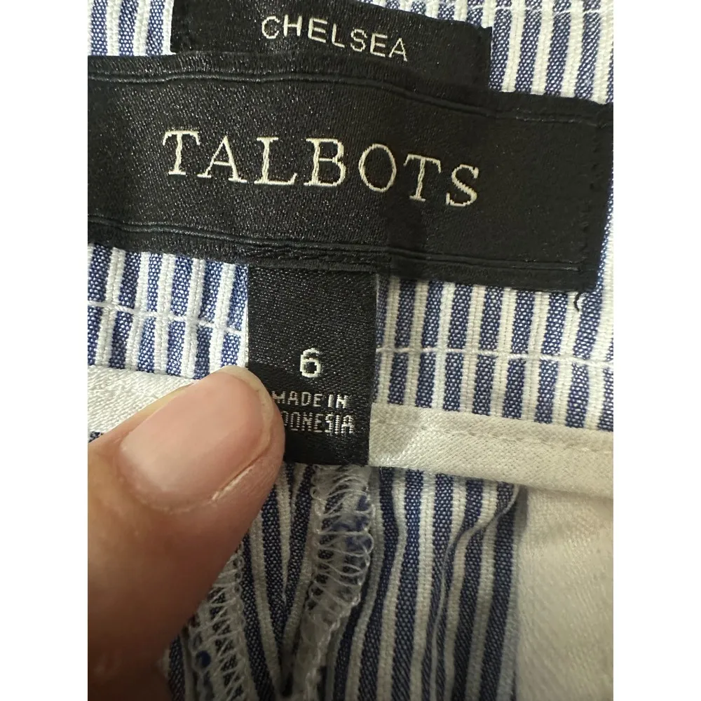 Talbots Chelsea Capri Sz 6 Navy Blue White Striped Casual Seersucker Pants - Image 3