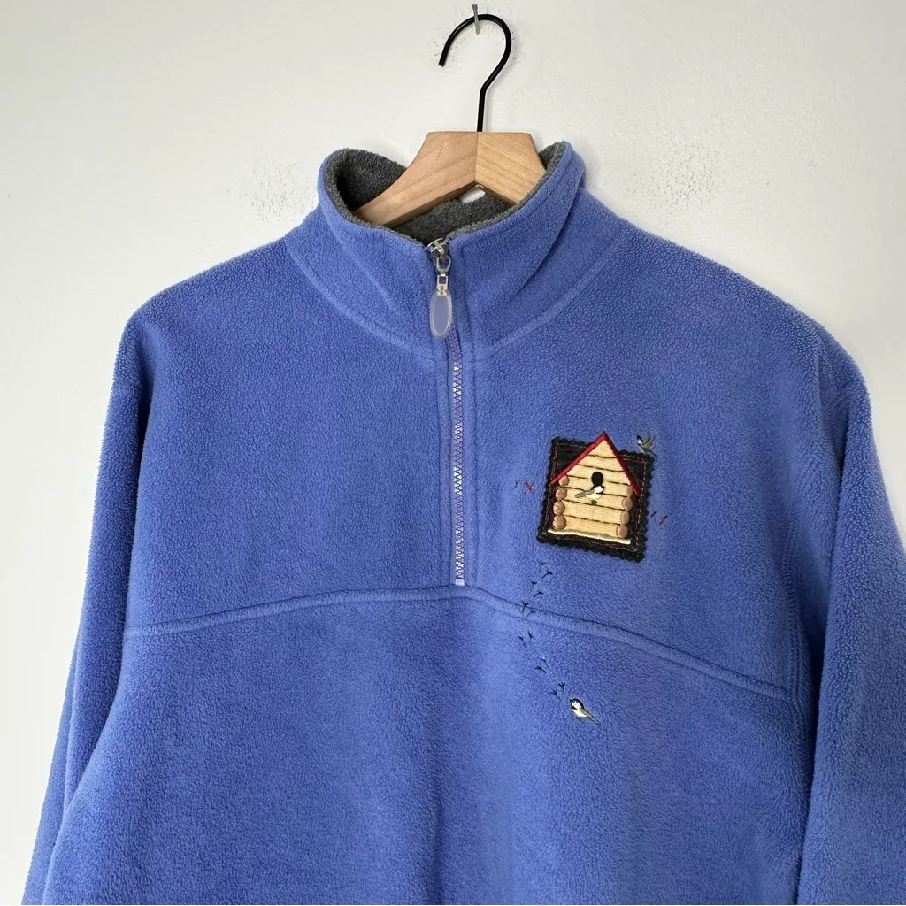 Vintage Top Stitch Morning Sun Blue Fleece 1/4 Zip Birdhouse Grandmacore Sz L Size L - Image 2