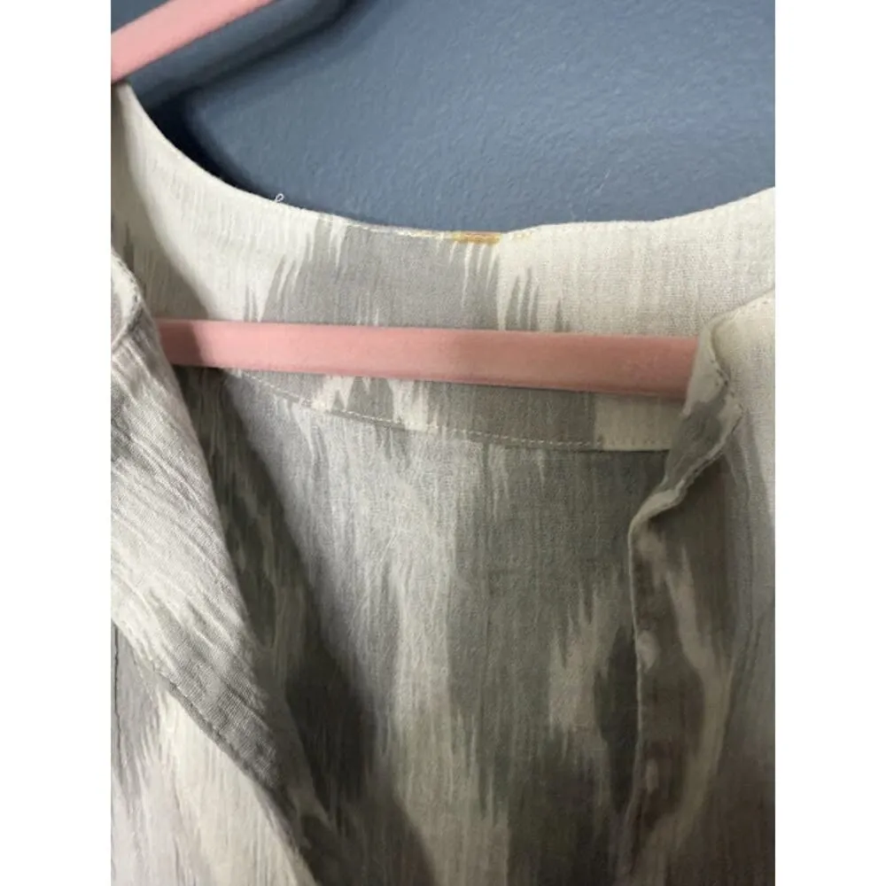 Swim Cover Up Geometric Grey White Gem Embellished Lightweight Sheer Roll Sleeve Size M - Image 5