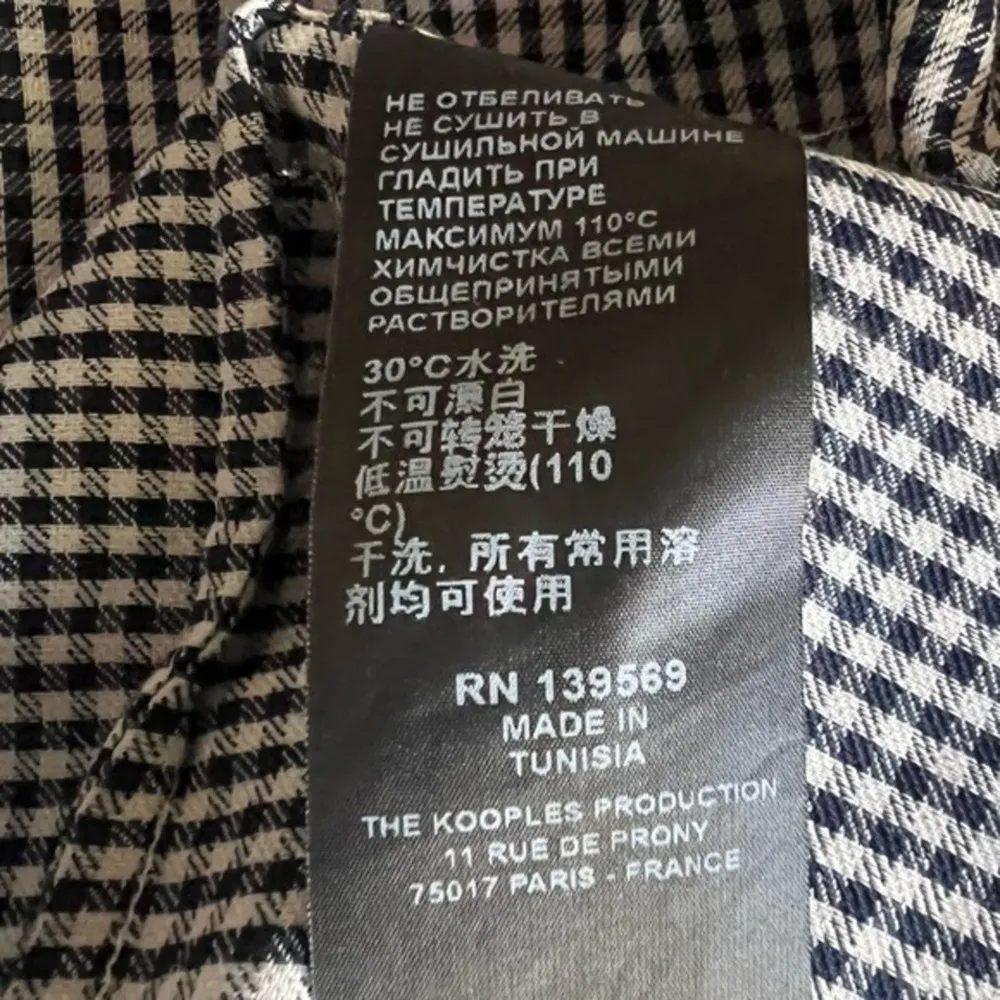 The Kooples Black White Checked Gingham Print Long Sleeve Button Down Shirt L - Image 7