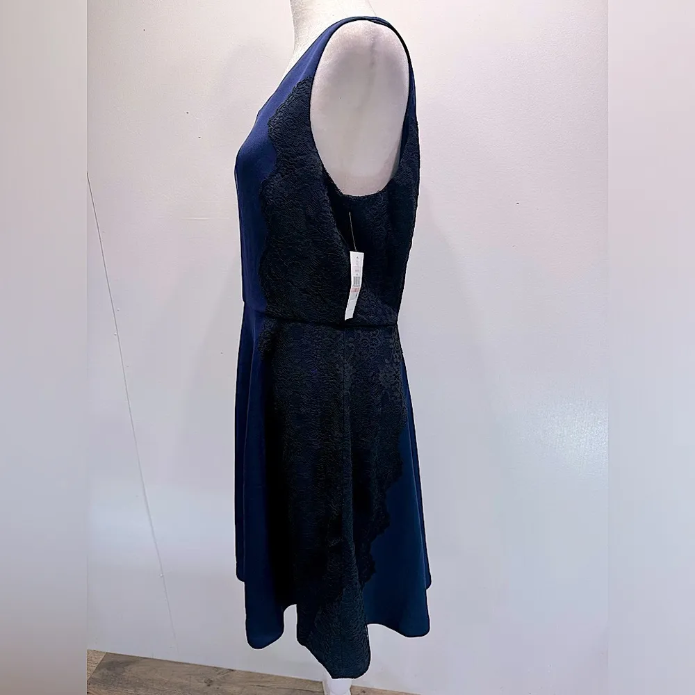 Jessica Simpson Navy Blue A Line Sleeveless Tank Dress with Black Lace Sides - Image 2