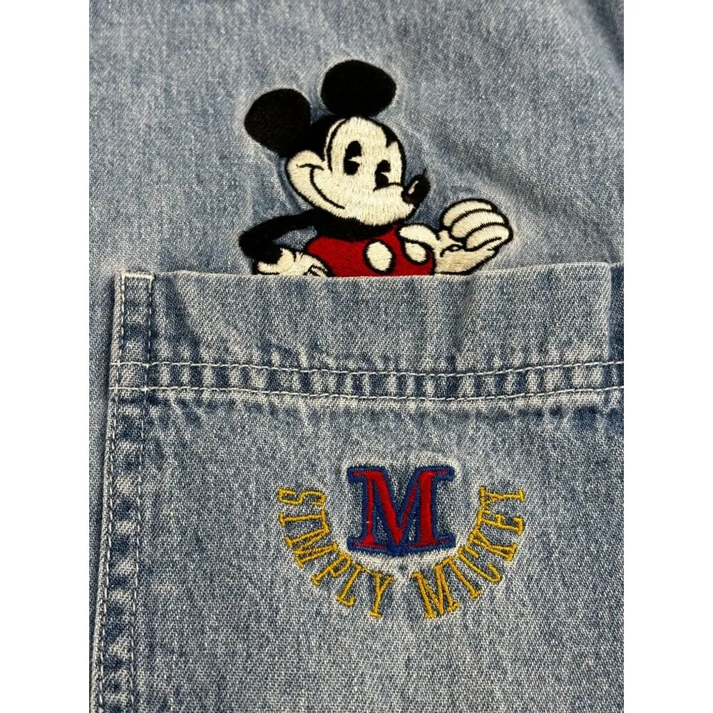 Vtg The Disney Store Mickey Mouse Denim Sleeveless Button - Image 2