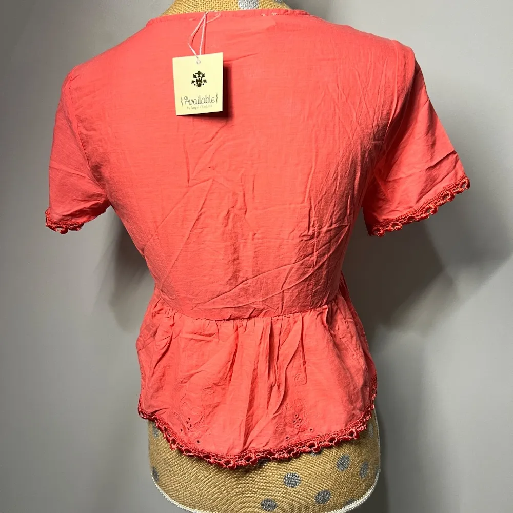 NWT - Available by Angela  Fashion Coral Eyelet Top Size S - Image 6