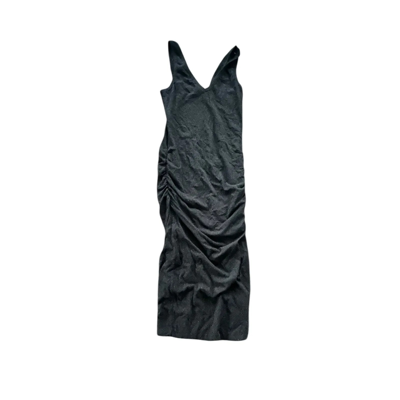 James Perse Black Ruched Tank Dress Sleeveless Bodycon Midi Dress Women's - Image 2