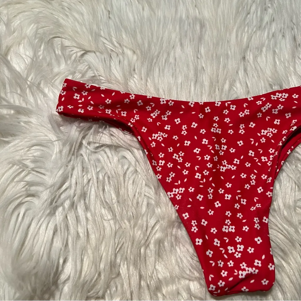 Reversible Bikini Bottom Red White Ditsy Floral High Cut - Image 6