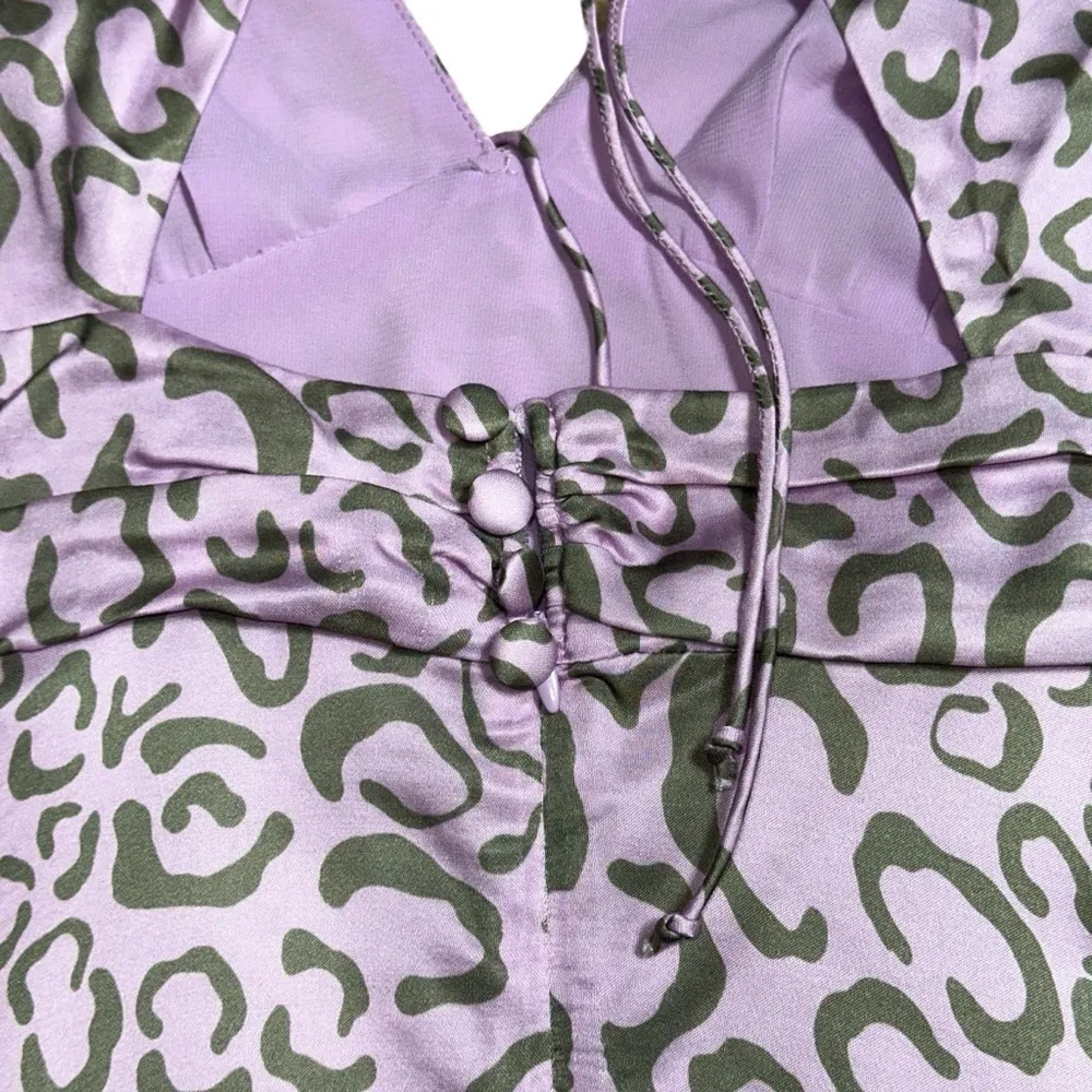 For Love & Lemons Purple Leopard Print Long Sleeve June Mini Dress US S - Image 10