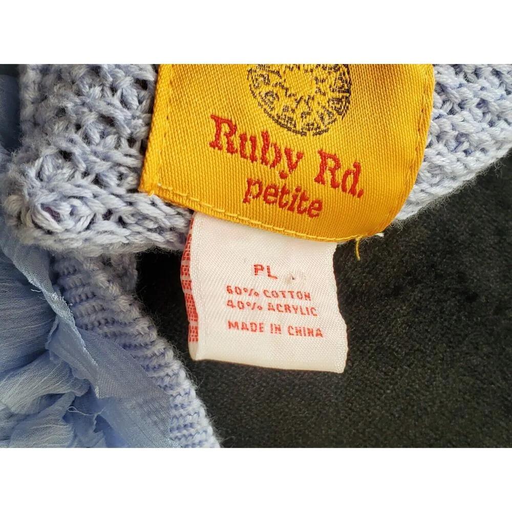 Ruby Rd. Women's Blue Cotton Long Sleeve Casual Cardigan Knit Sweater Size PL - Image 9