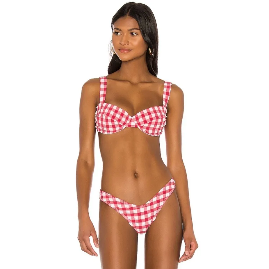 montce Red Gingham Bustier Bikini Top - Image 3