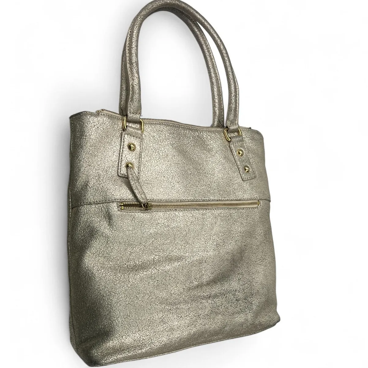J.Crew metallic tote bag with zippered compartments leather gold shoulder purse - Image 2