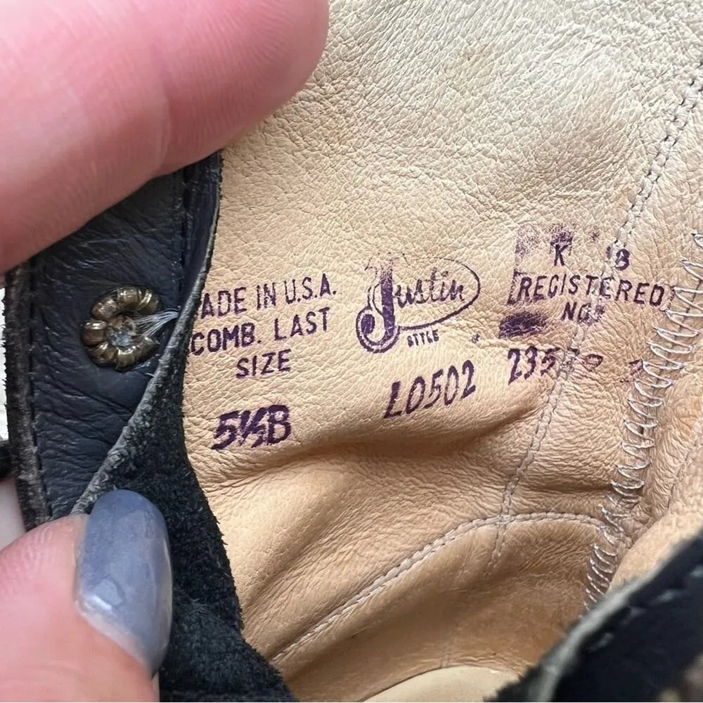 Vintage 80s 90s Justin Roper Gray Lace Up Kilte Fringe Toe Cowgirl Western Boots - Image 8