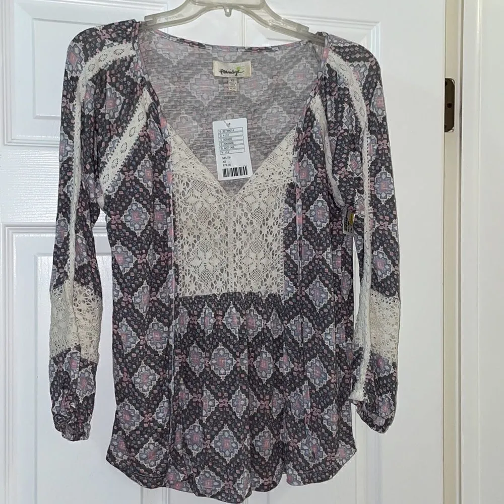 Anthropologie Porridge Bohemian Lace & Aztec Print top, NWT - Image 2