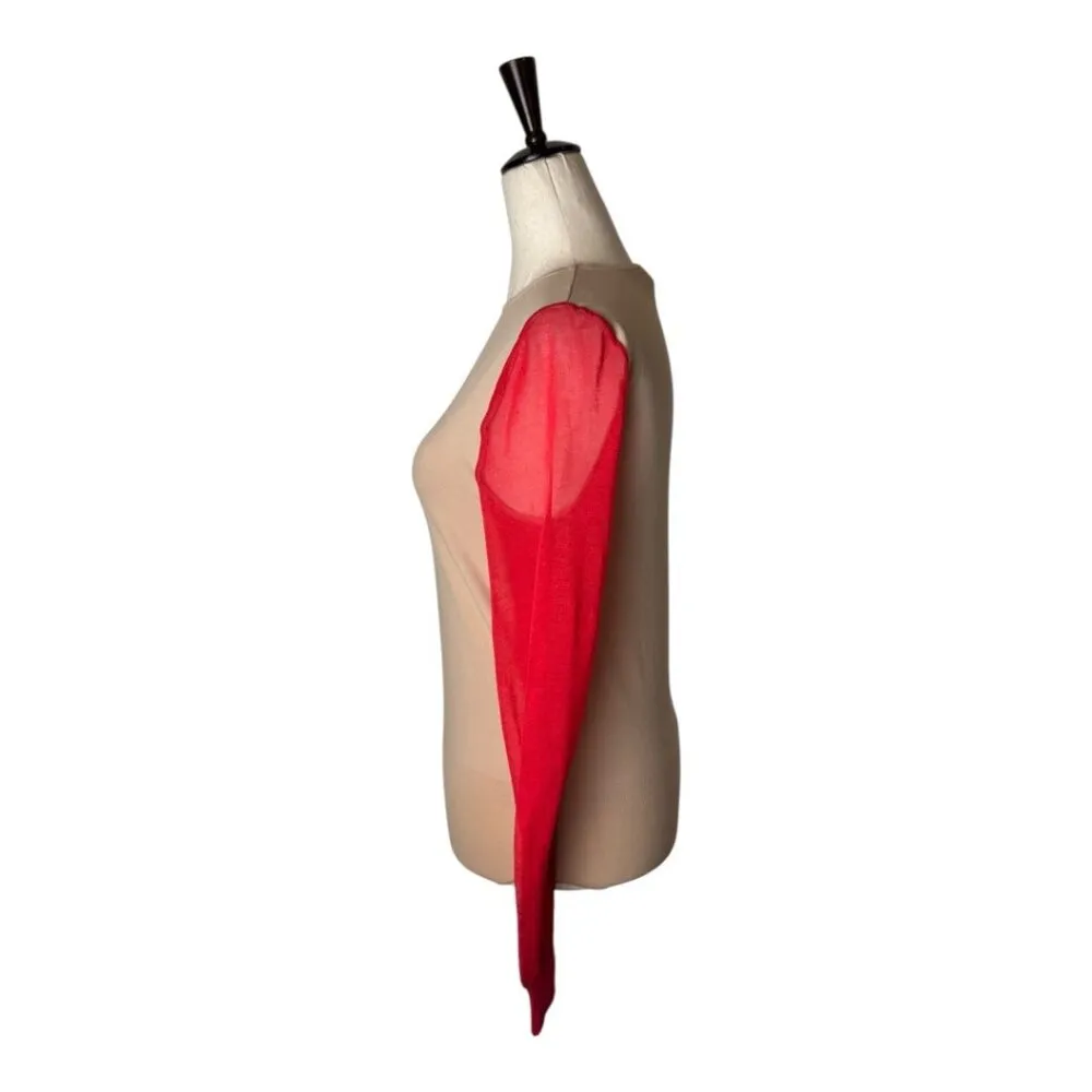 Wolford Bodysuit Women‎ XS Tan Red Sheer Sleeve Light Shadow Bodysuit Luxury - Image 7