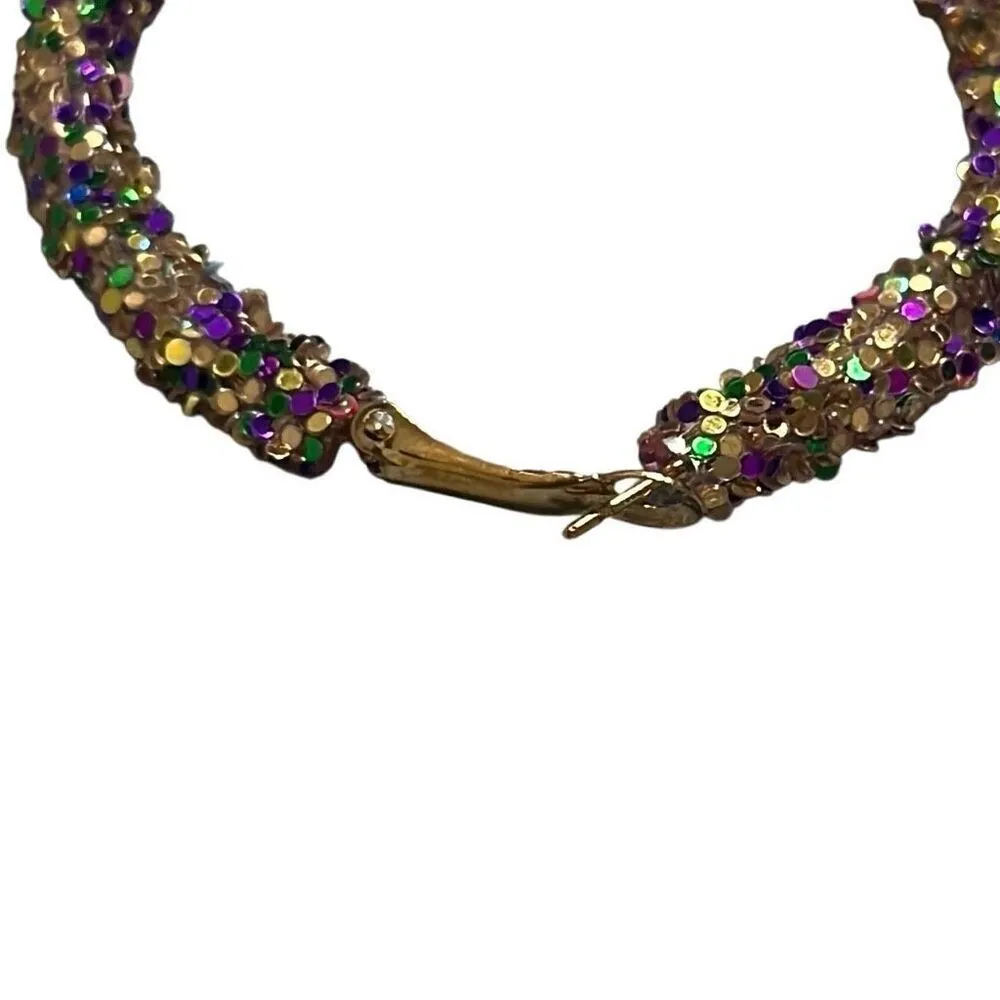 Sparkle Mardi Gras Purple Green Gold Bling Hoop Earrings NWOT Party Sequins Purple - Image 3