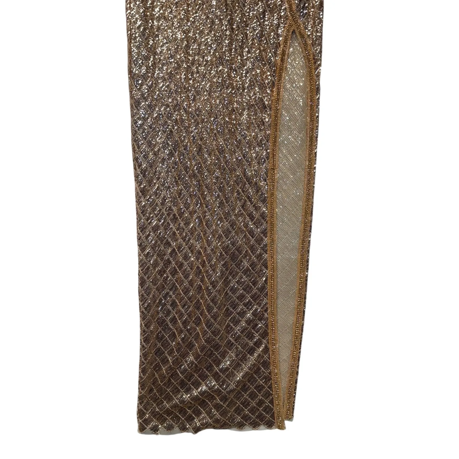 AKIRA Gold Sequin Maxi Skirt High Slit Glamorous Party Evening Wear Size L NWT - Image 5