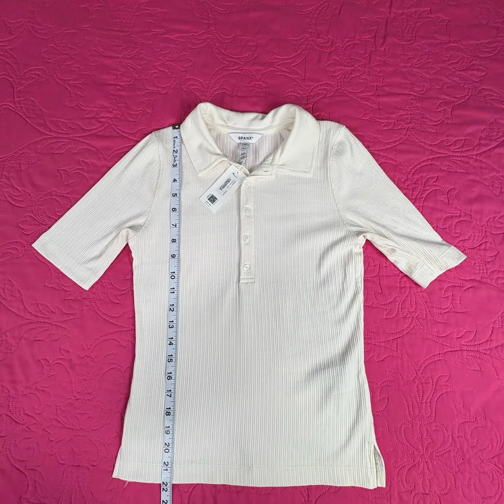 SPANX Ivory Ribbed Button-Up Top - Image 7