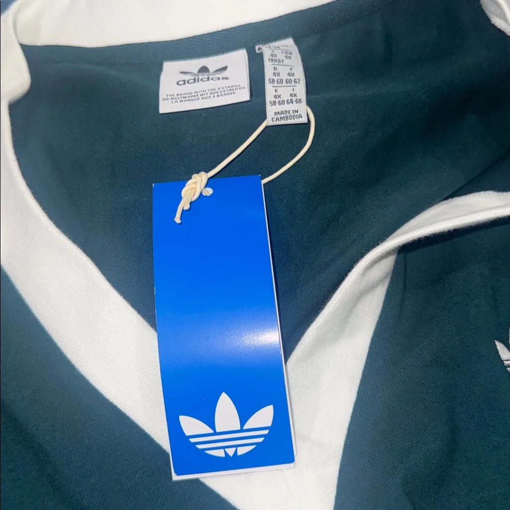 NWT ADICOLOR CLASSICS 3-STRIPES V-NECK MAXI DRESS SZ-4X In Aurora Ivy / White - Image 9