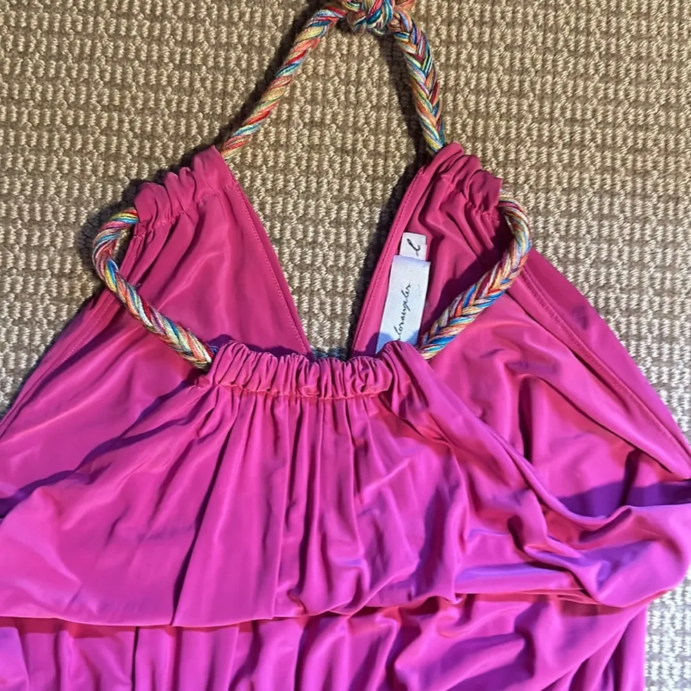 Tbags pink dress halter top tiered flowy heavy large T - Image 6