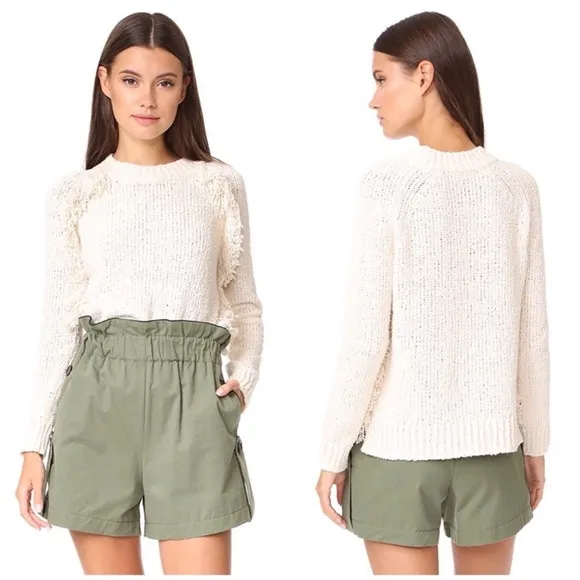 Madewell Loop-Edge Pullover Sweater Small Boucle Fringe Ivory - Image 2