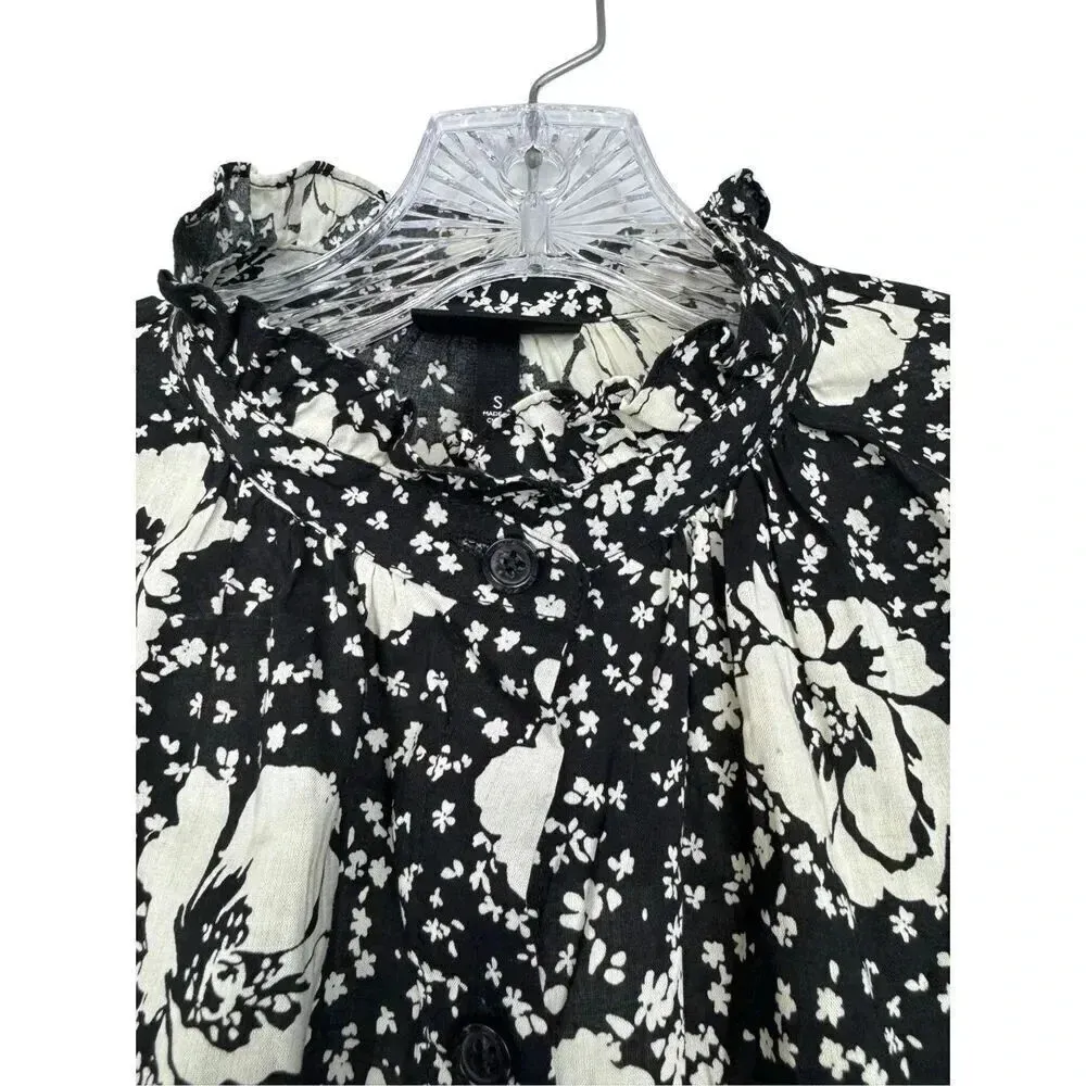 Who What Wear Floral Novelty Long Sleeve Button Down Shirt S Ruffle Collar NWT - Image 5