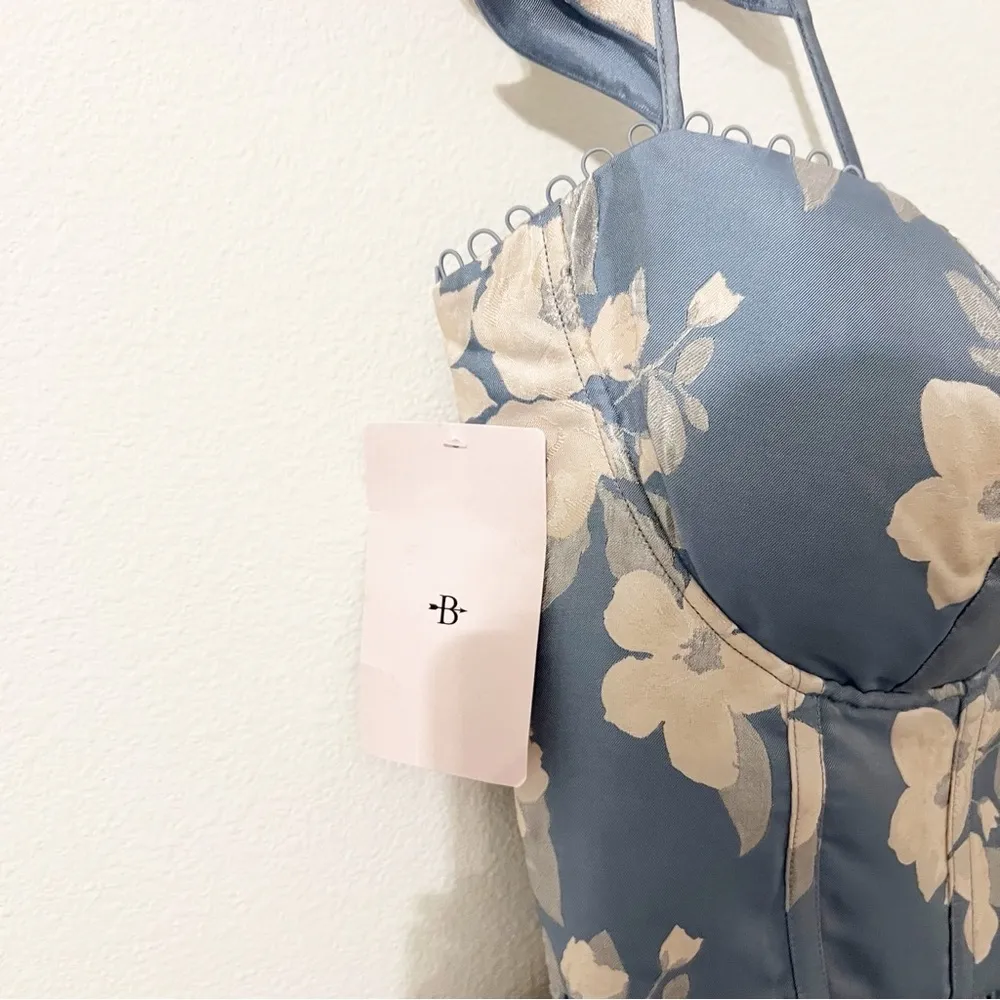 NEW NWT V. Chapman Vera Baroque Floral Corset Midi Dress Dusk Blue Formal Sz 14 - Image 10