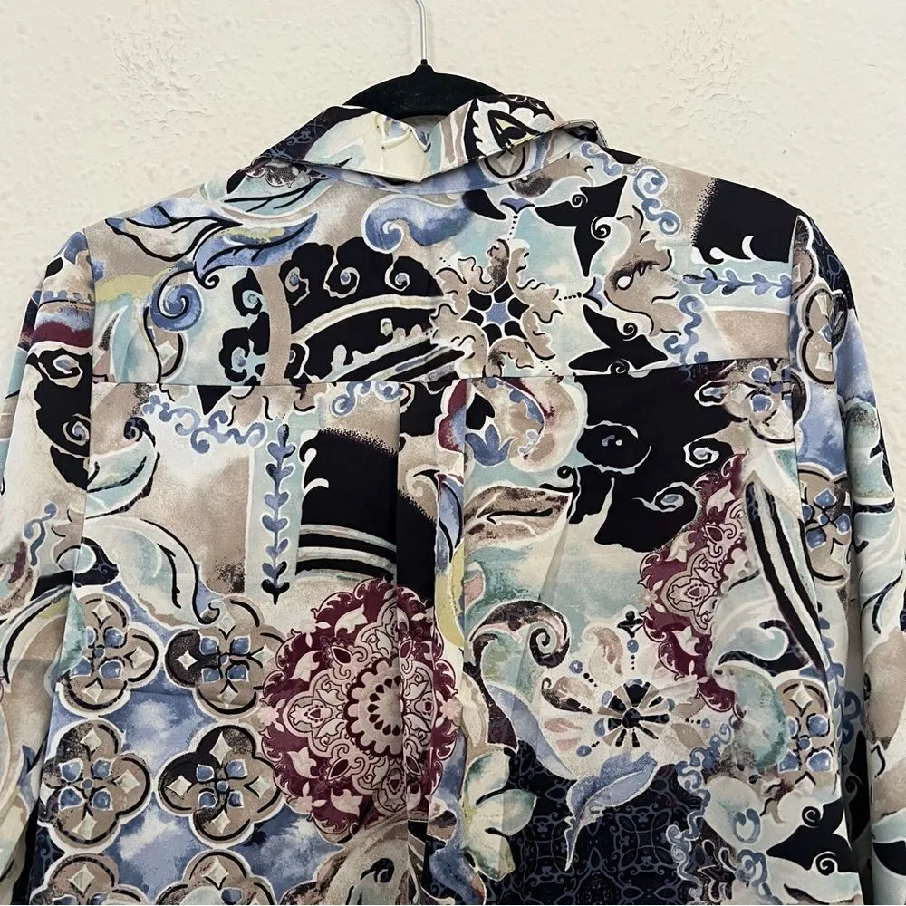 Chicos Mystic Mix Geneva BoHo Silky Shirt Blouse Button Down Paisley Size Small - Image 7