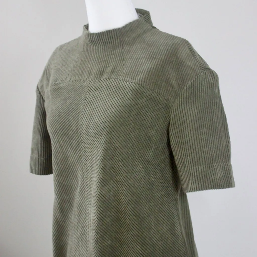Prologue Olive Green Corduroy Short-Sleeve Academia Indie Midi Dress Extra Small - Image 2