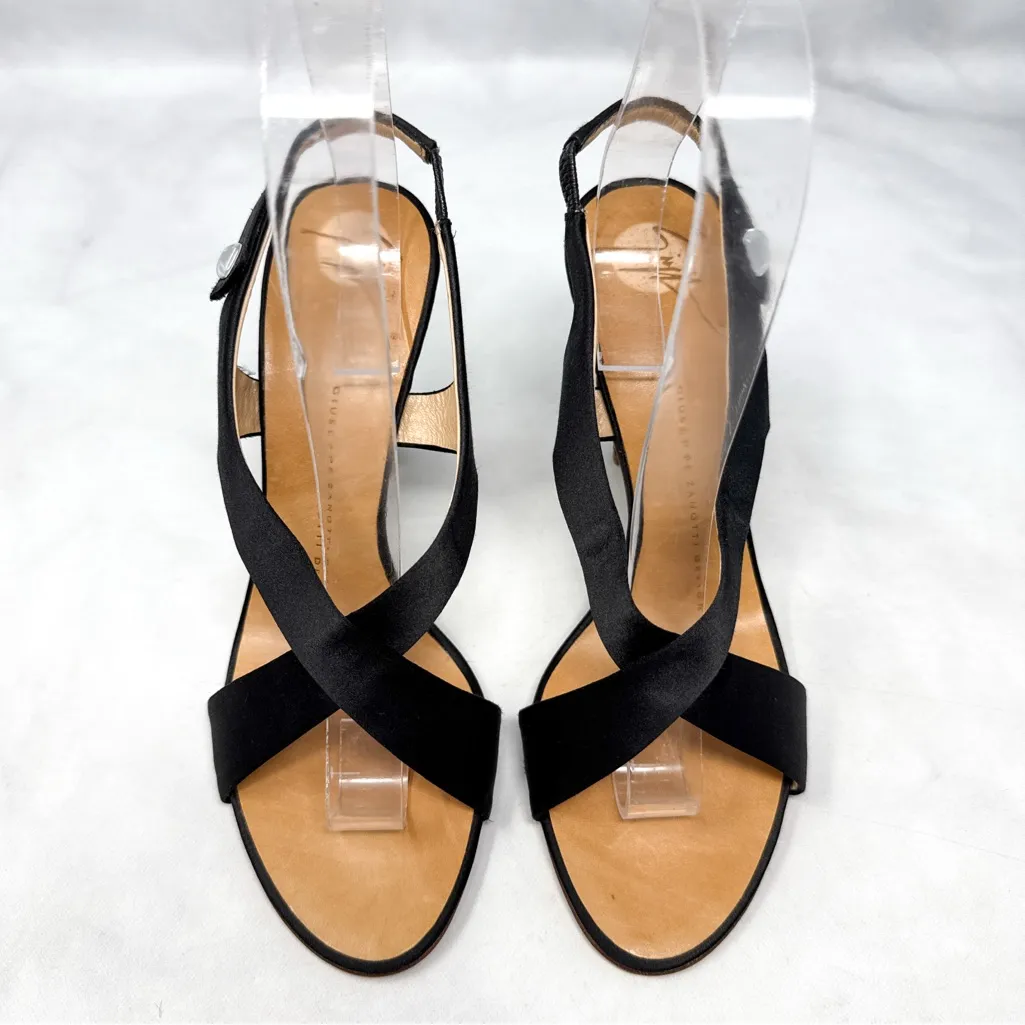 NEW Giuseppe Zanotti Vintage Y2K Silk Satin Rhinestone Sandal Heels Glam Black 6 - Image 5