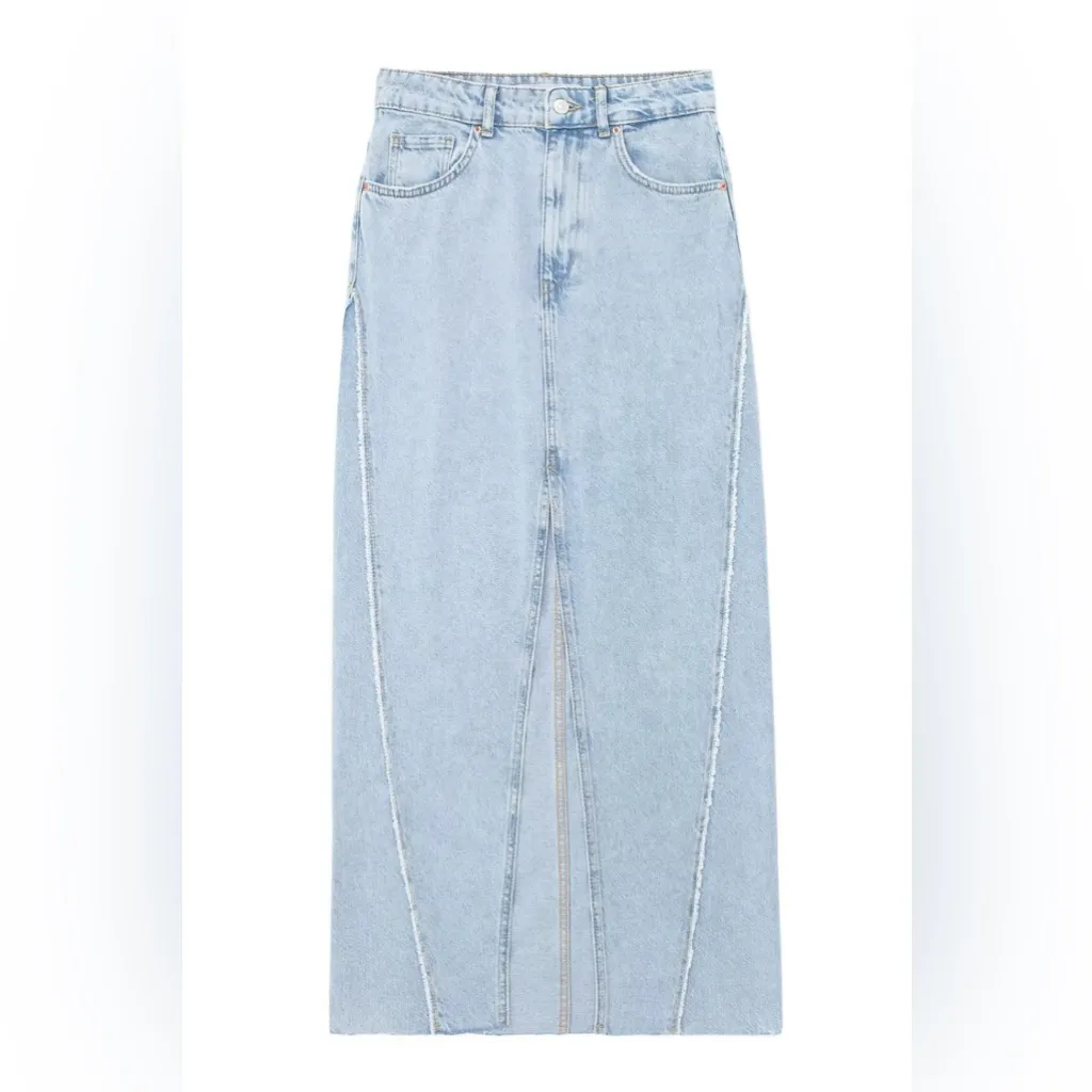Goodnight Macaroon Claire' High Waist Frayed Denim Midi Skirt - Image 2