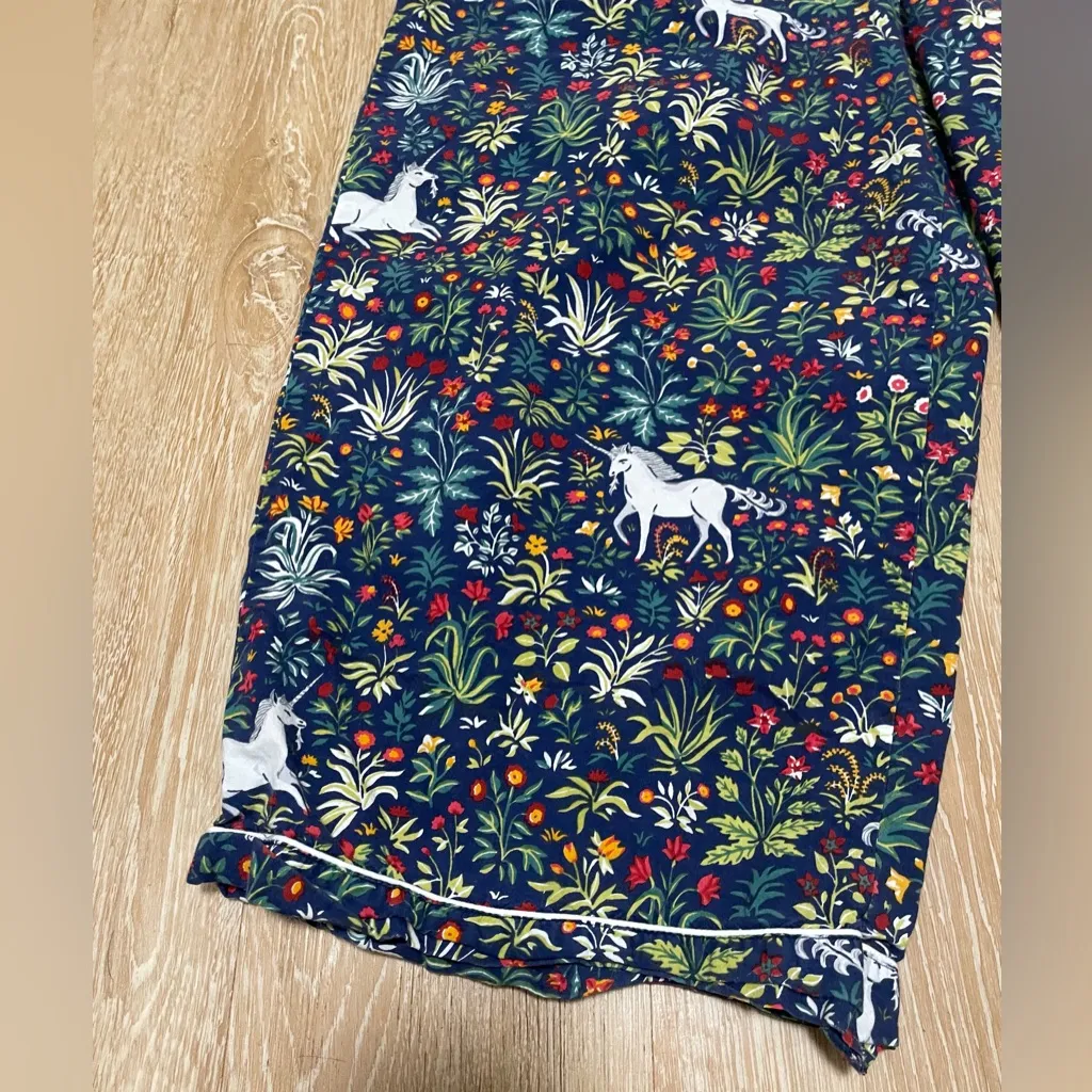 Anthropologie Printfresh Unicorn Garden cropped wide / barrel leg pajama pants;L - Image 2