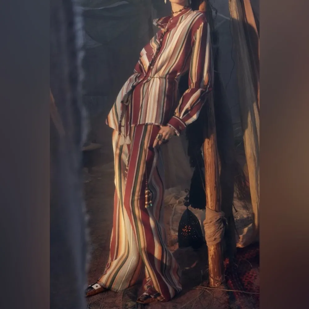 NWT Zara Striped Linen Trousers Size Large - Image 3