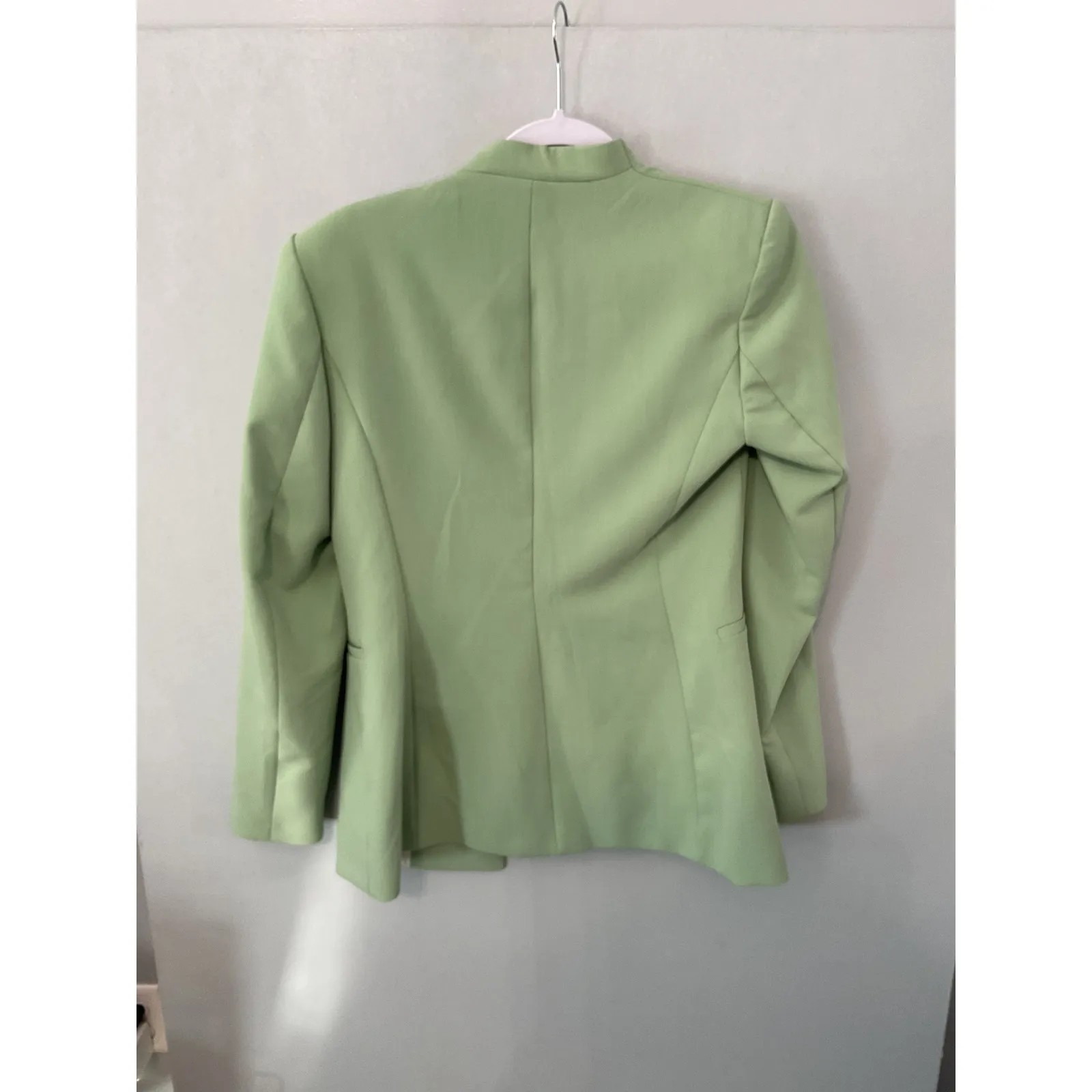 ZARA Light Green Collarless Open Front Blazer Jacket Women's Size S - Image 2