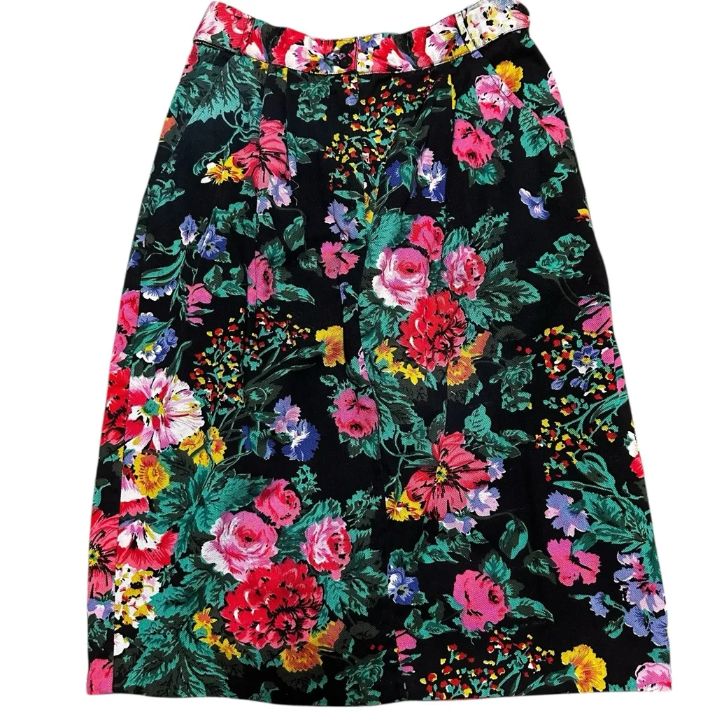 Vintage Casual Black Bright Floral Denim A - Image 2