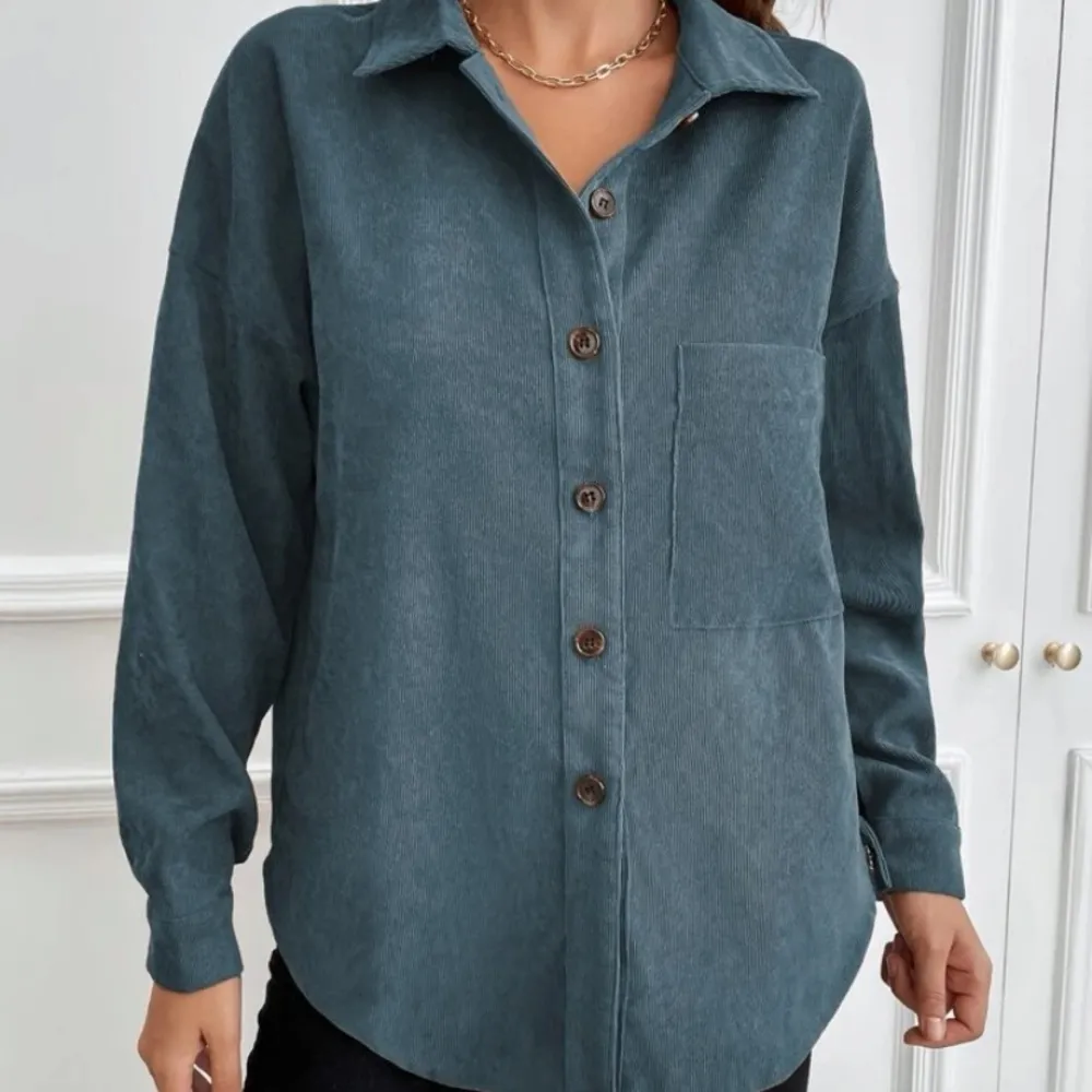 NWOT SHEIN Blue Corduroy Button Up - Image 4