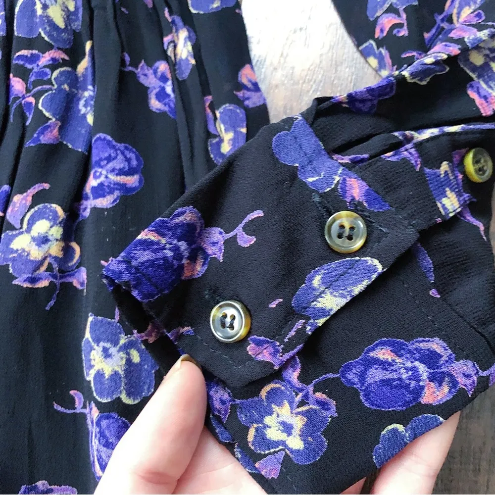 Ganni • Floral Print Georgette Midi Dress black purple flowy chiffon high neck - Image 11