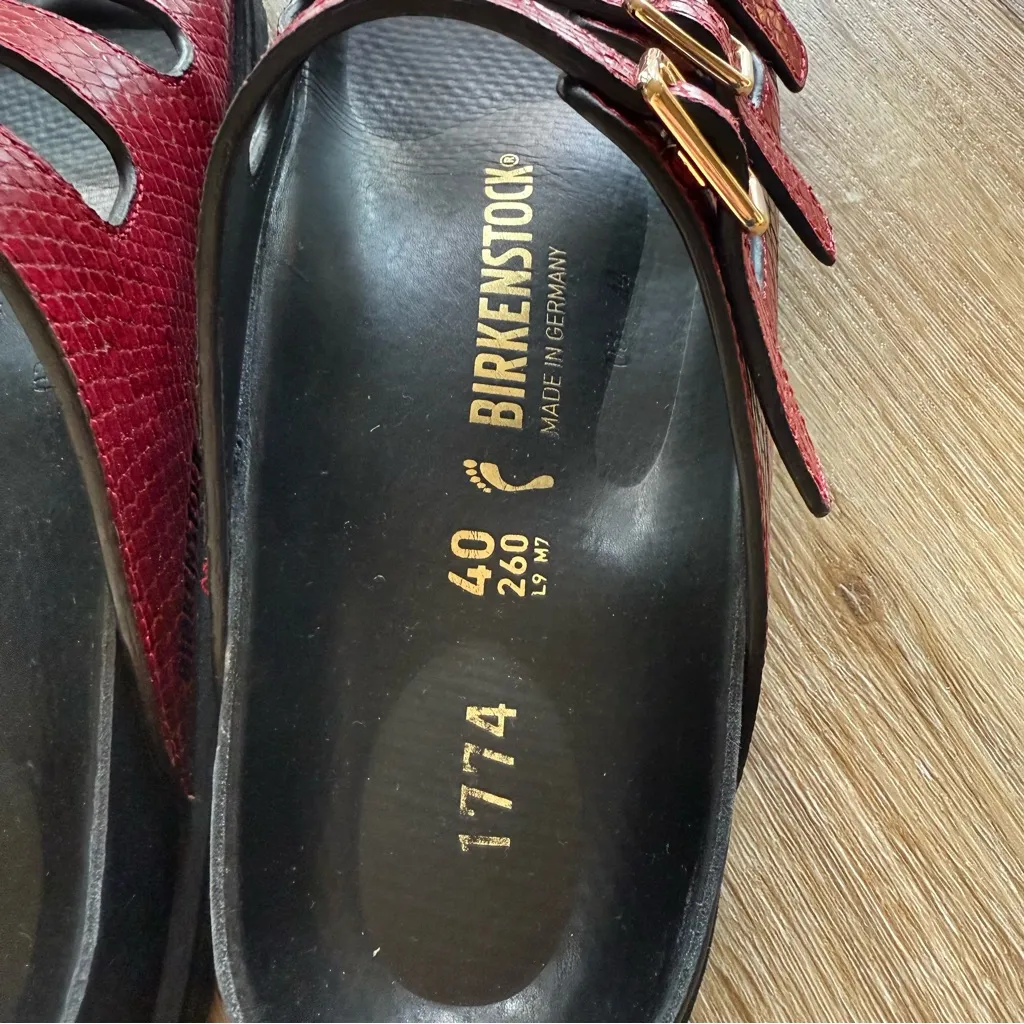 Birkenstocks 1774 Florida Lined Natural Leather Red Sandals Size 40 Like New - Image 4