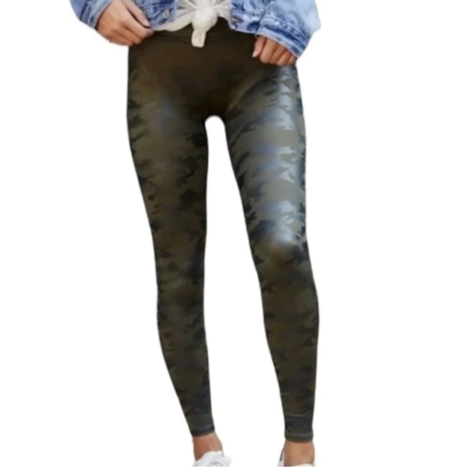 Spanx Pants Womens XS‎ Legging Green Camo High Gloss Power Waistband Edgy Rocker - Image 8