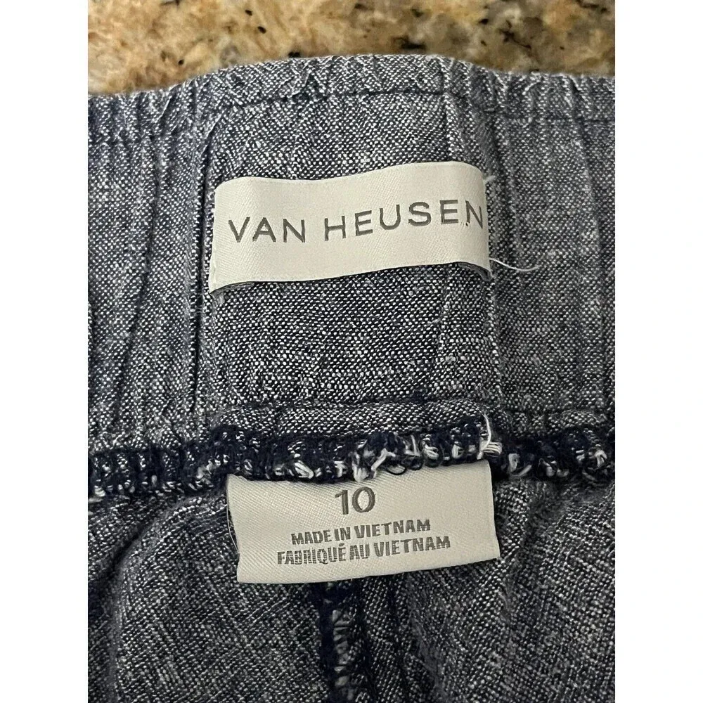 Van Heusen Women’s Linen Blend Crop Pants Size 10 Blue – Mid Rise Straight - Image 7