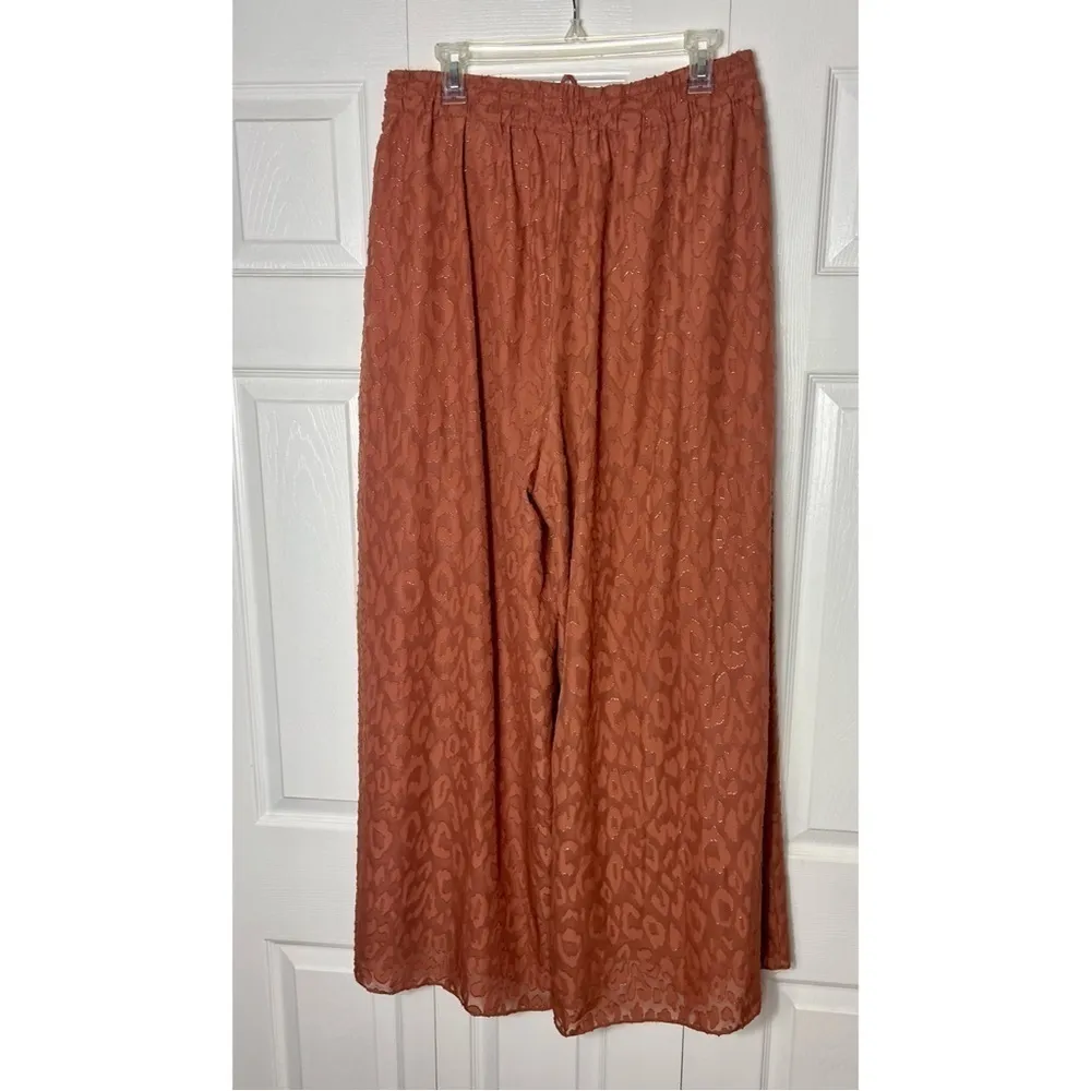 H&M Rust Cheetah Wide Leg Pants & Off Shoulder Bardot Crop Top Set Sz 12 - Image 13