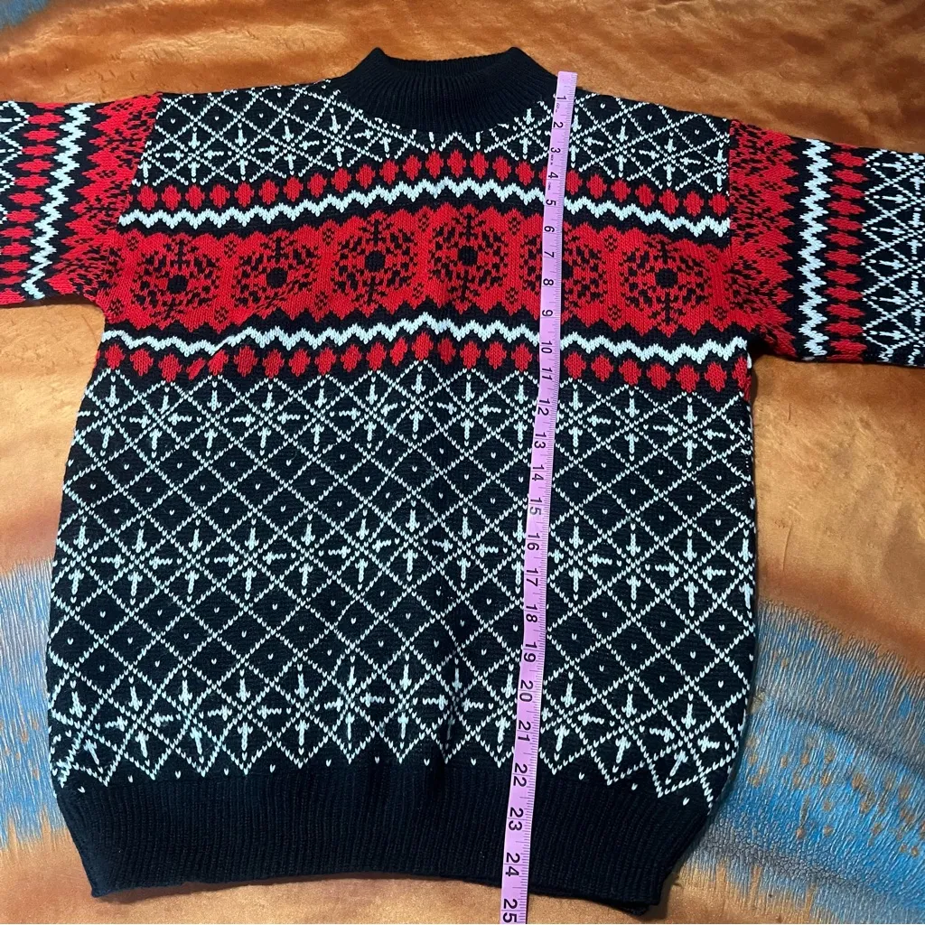 Vintage American Pride Nordic Print Sweater Large USA Black red white acrylic - Image 9