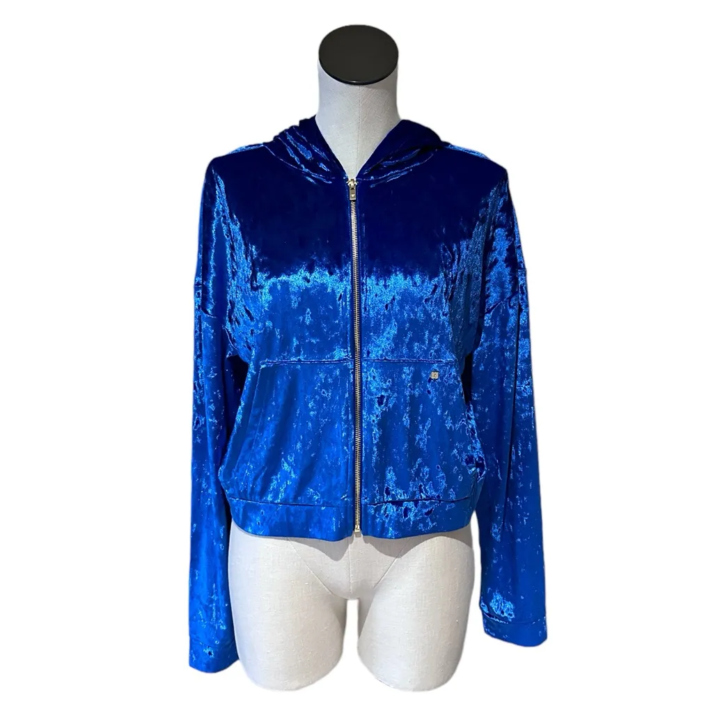 NWT FABLETICS Crushed Velour Zip Up Hoodie Color: Celeste / Blue Medium - Image 8