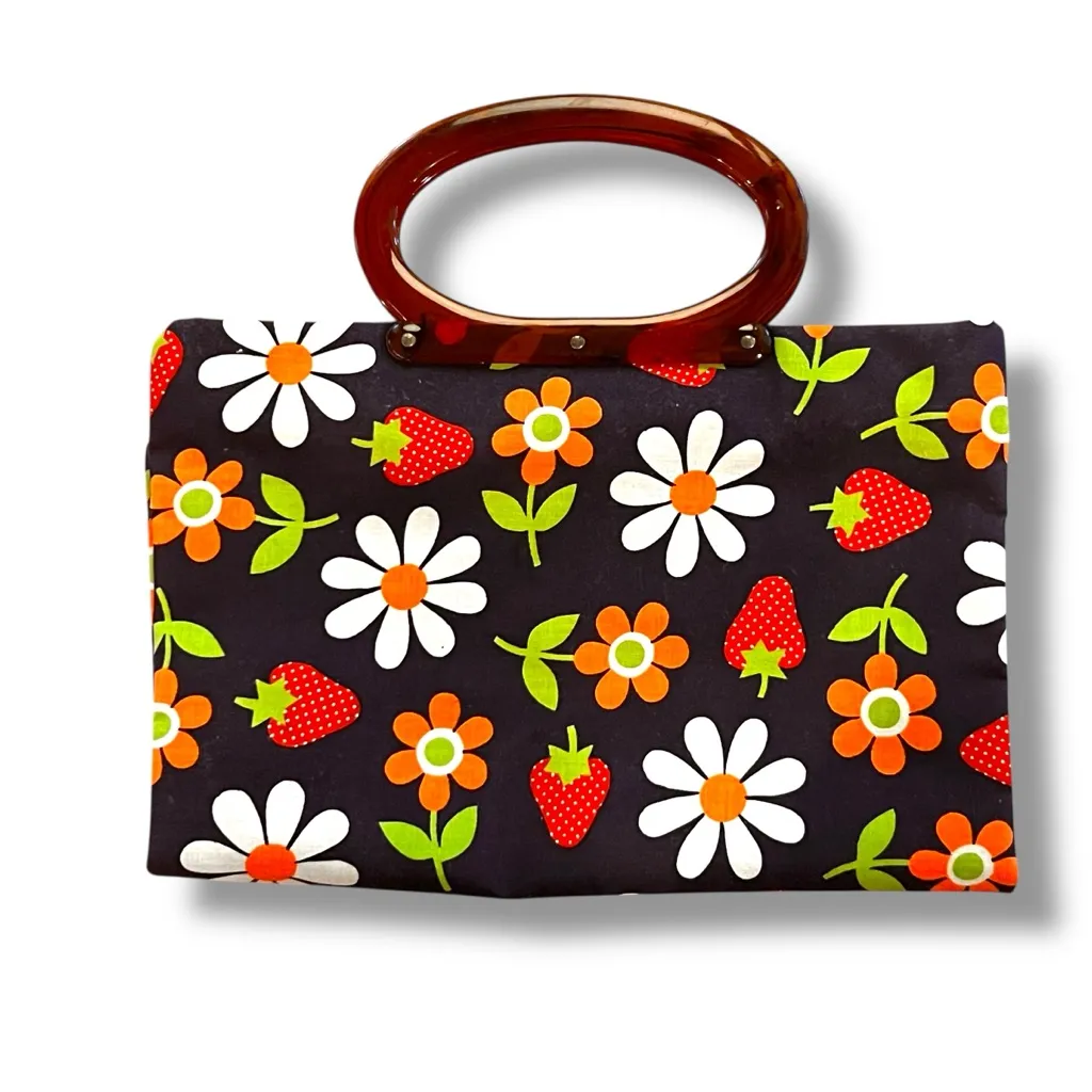 MCM 1960s Vtg MOD LADY'S PRIDE lucite handle FOLDING Handbag Shopper purse tote Brown - Image 2