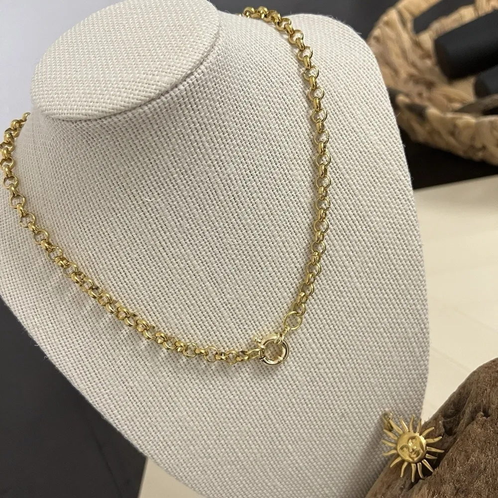 18K Gold Plated Chain Holder Necklace Stainless Steel chunky Womens Jewelry - Image 3