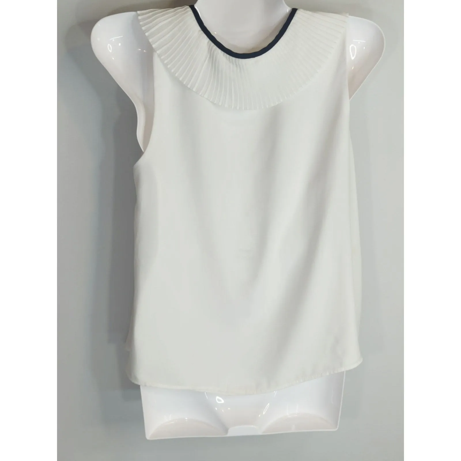 Zara White & Black Blouse‎ Women's XS Tie Neck Flowy Casual Top Academia Preppy - Image 4